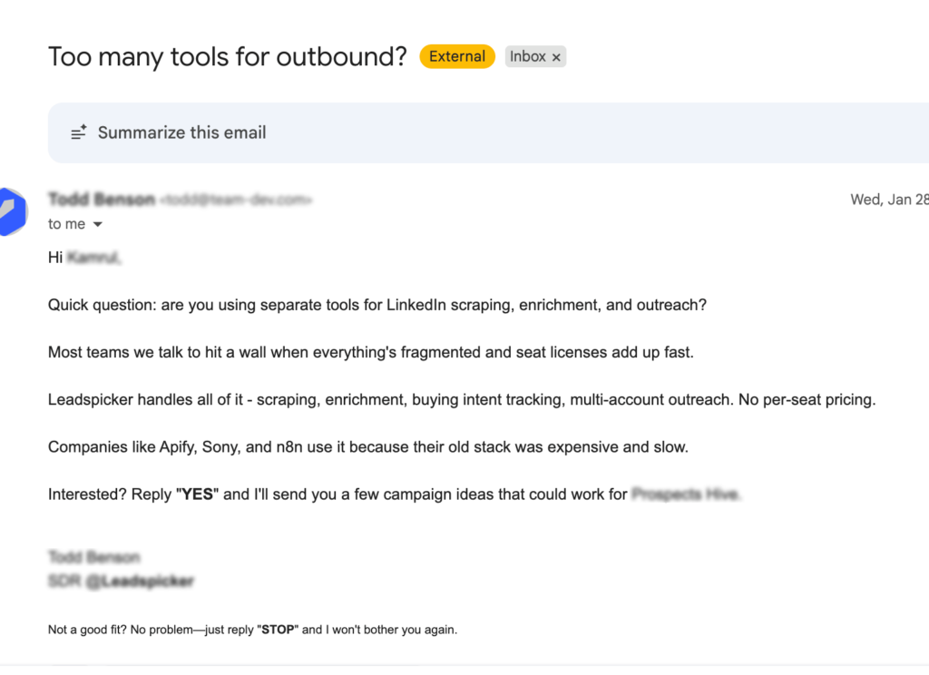 Cold Email Subject Line Example 1