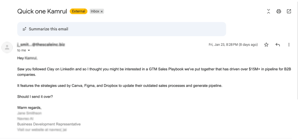 Cold Email Subject Line Example 2